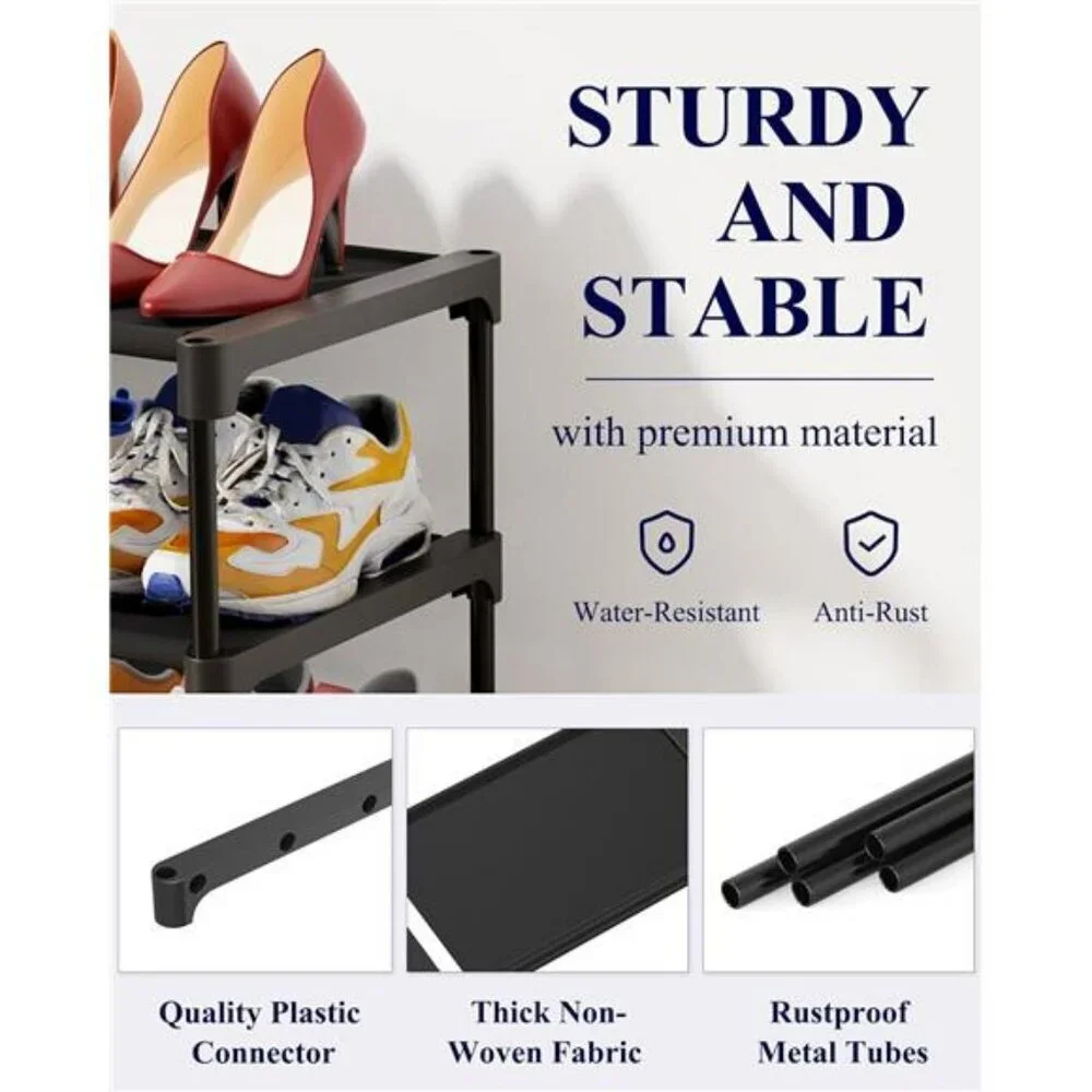 Black Stackable Shoe Rack Organizer Shelf for Closet Entryway Garage Storage